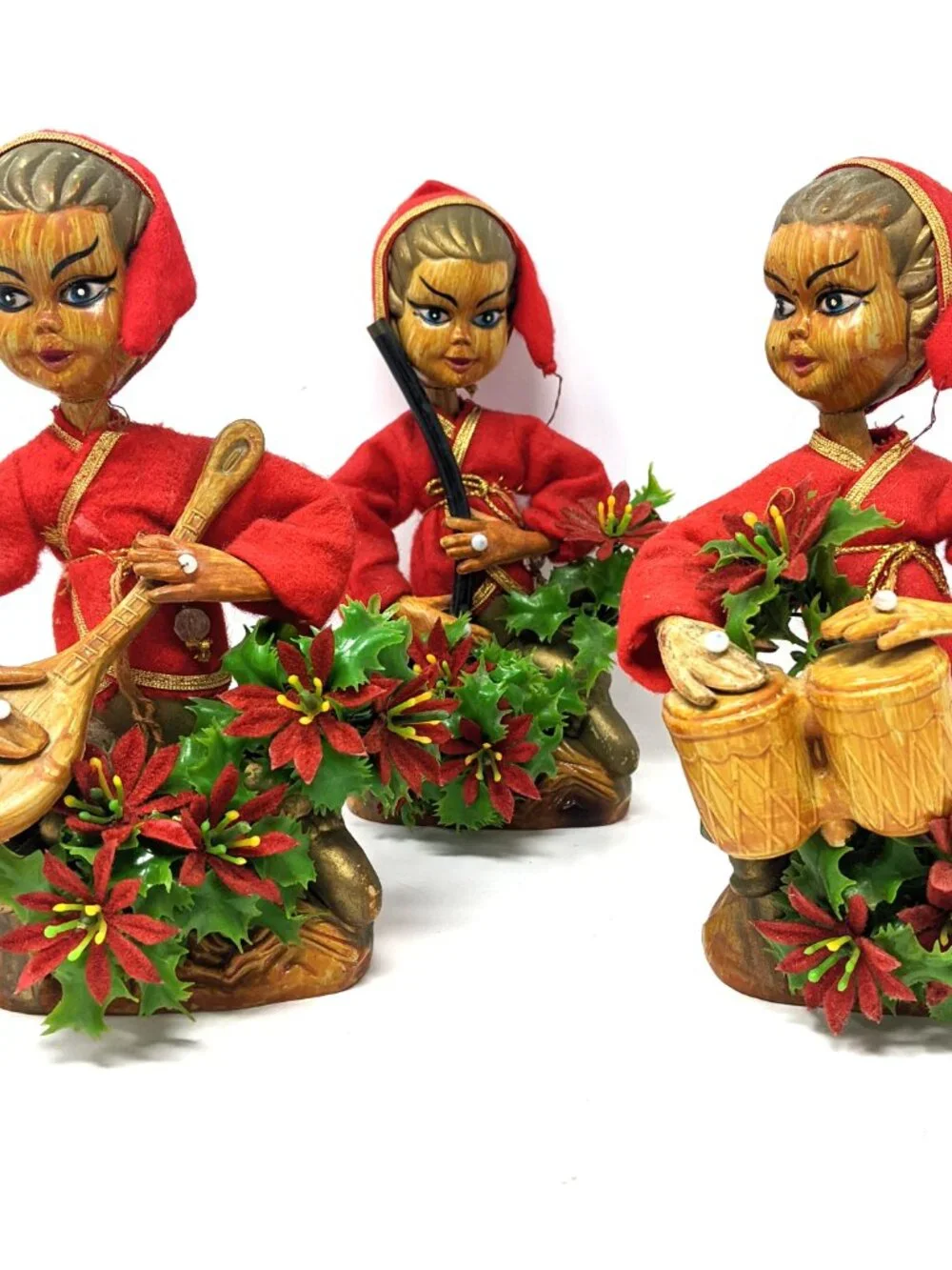 Tilso Set 3 Pixie Elves VTG 60s Asian Christmas Figurine Musicians Hong Kong 7
